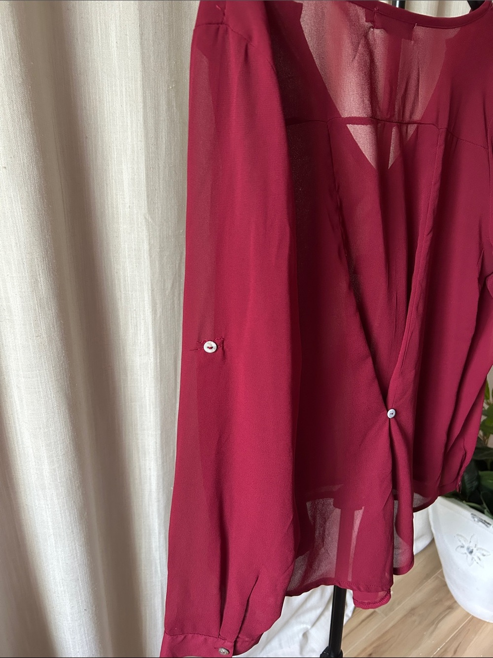 Choies Burgundy V-Neck Sheer with Lining Top Front Blouse AND 14 Self Care Items - Picture 3 of 7